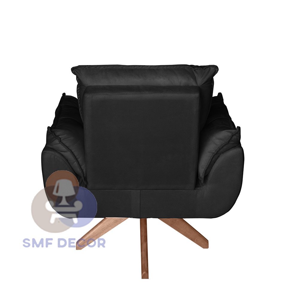 Poltrona/Cadeira Decorativa Glamour Opala Com Base Giratória 30cm em Madeira Preto