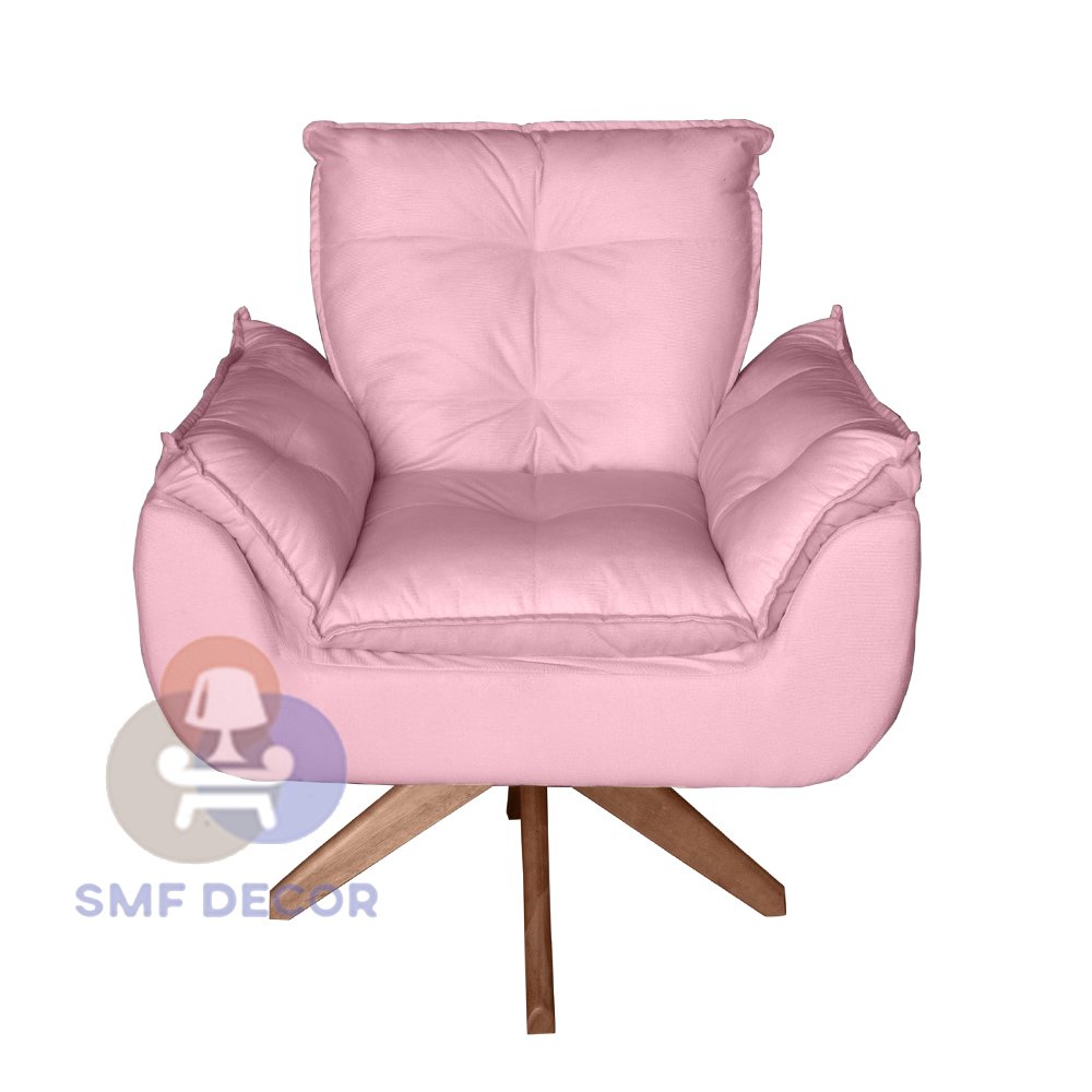 Poltrona/Cadeira Decorativa Glamour Opala Com Base Giratória 30cm em Madeira Rosê