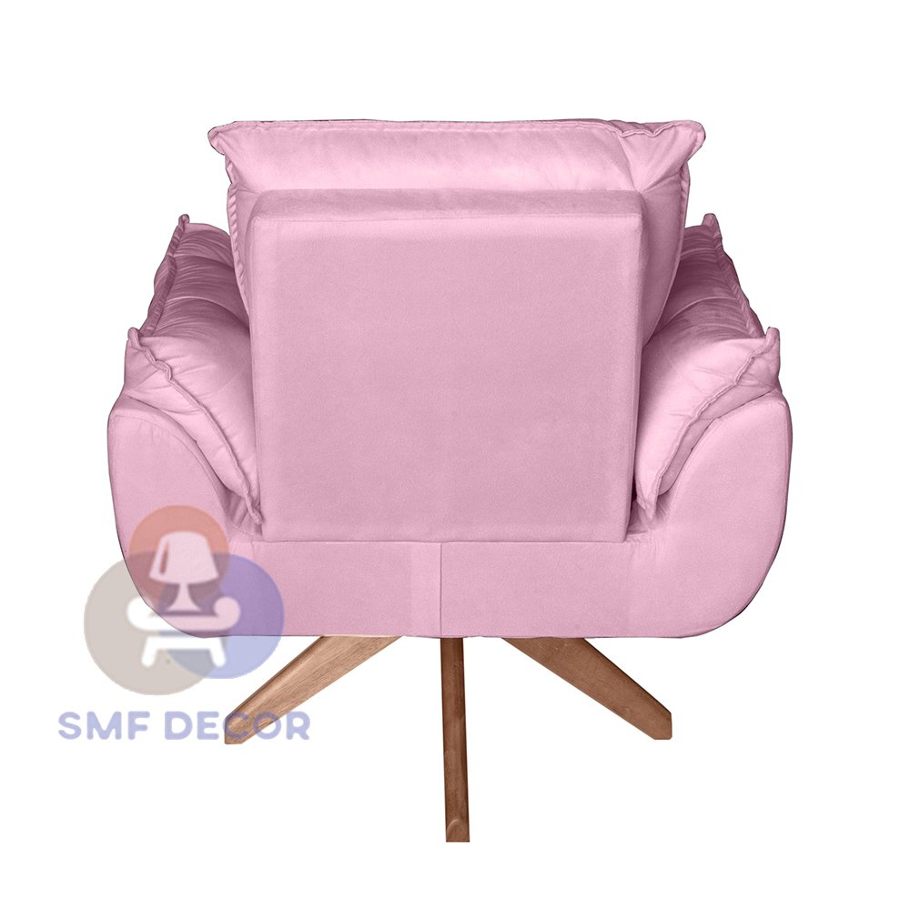 Poltrona/Cadeira Decorativa Glamour Opala Com Base Giratória 30cm em Madeira Rosê