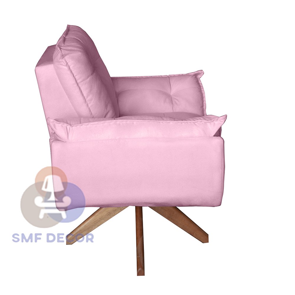 Poltrona/Cadeira Decorativa Glamour Opala Com Base Giratória 30cm em Madeira Rosê