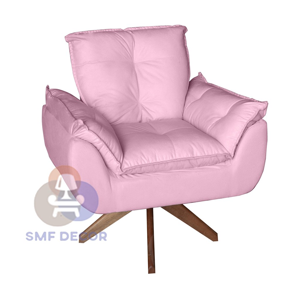 Poltrona/Cadeira Decorativa Glamour Opala Com Base Giratória 30cm em Madeira Rosê