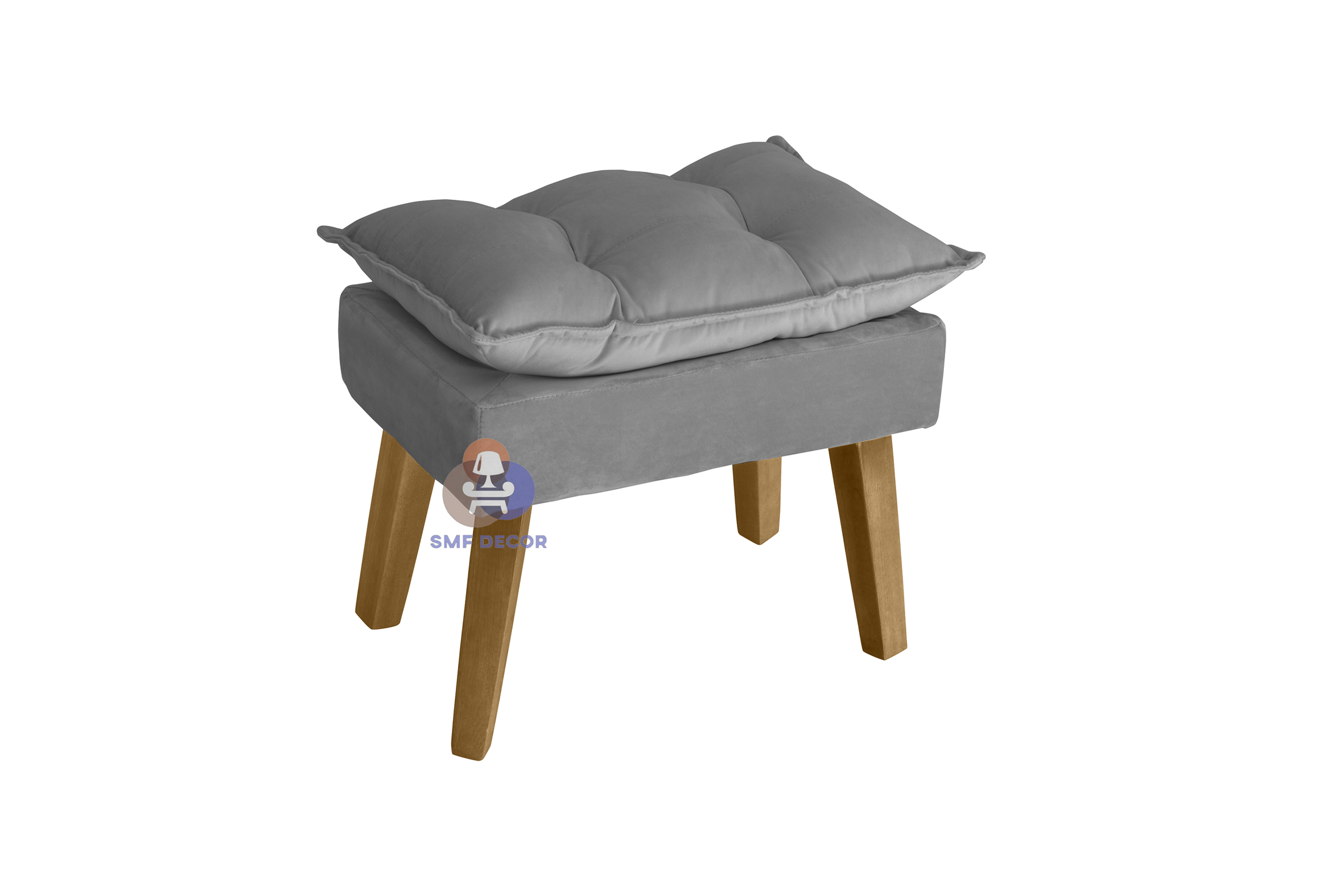 Puff Banqueta Decorativa Glamour Cinza Com Pés Quadrado - Cinza
