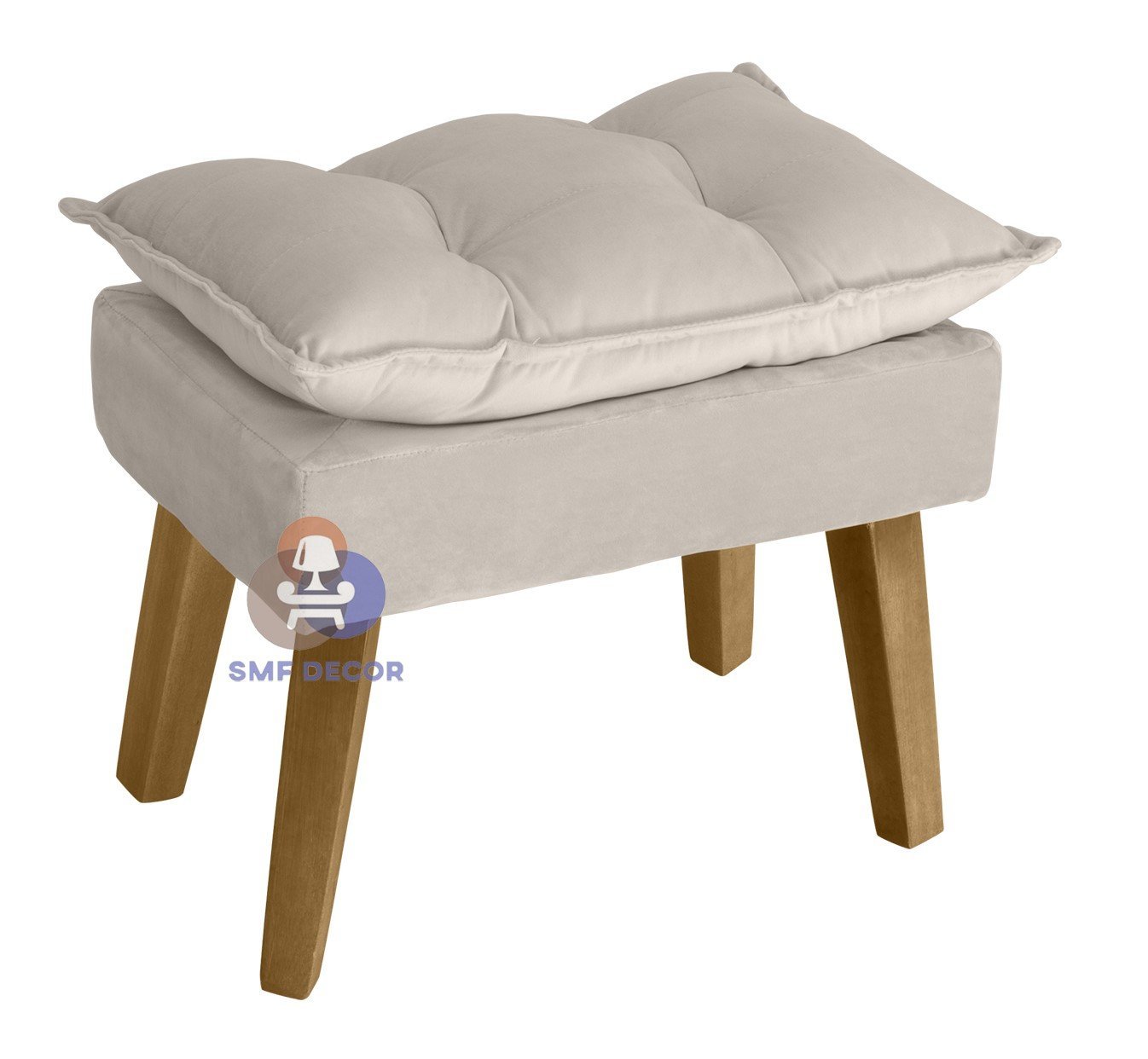 Puff Banqueta Decorativa Glamour Com Pés Quadrado Bege