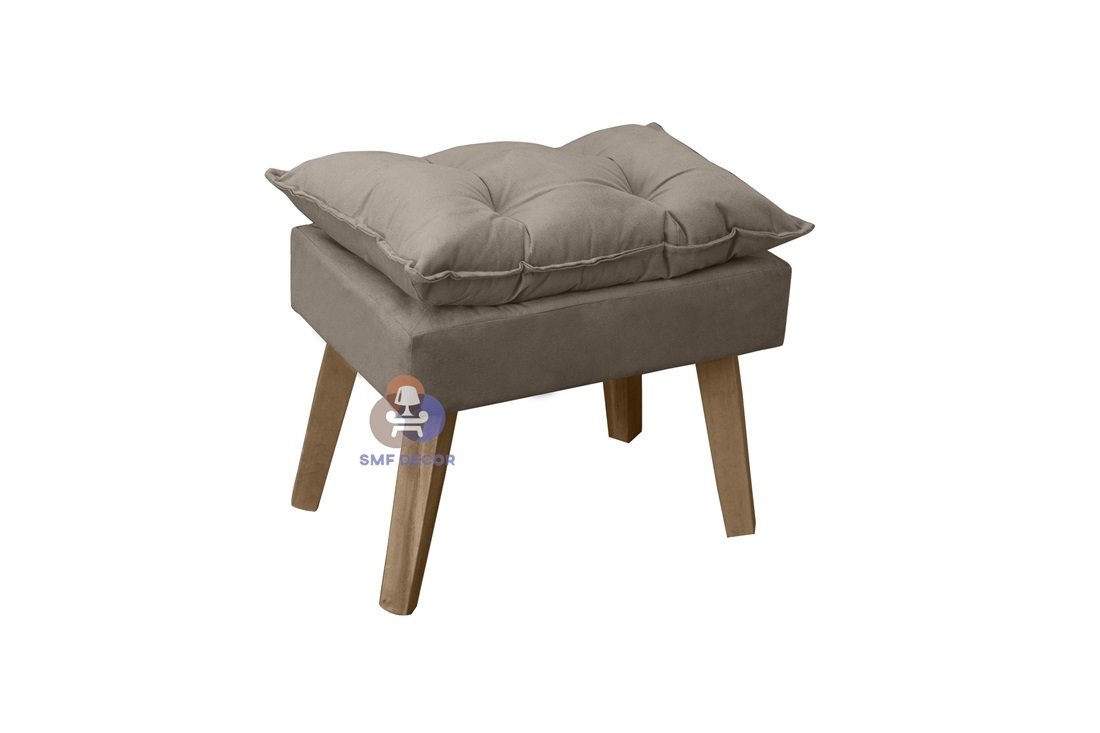 Puff Banqueta Decorativa Glamour Com Pés Quadrado Capuccino
