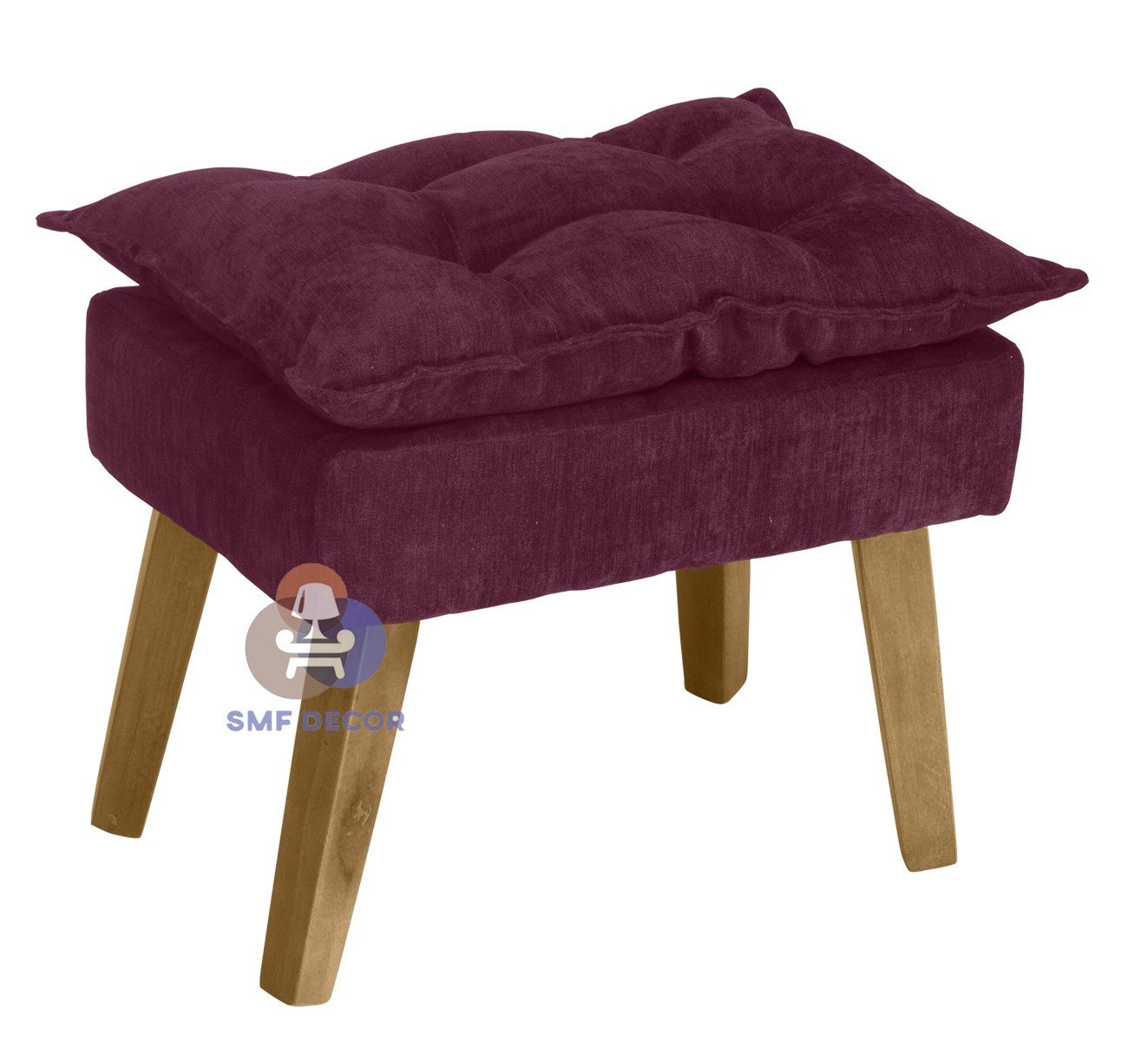 Puff Banqueta Decorativa Glamour Com Pés Quadrado Vinho / Bordô