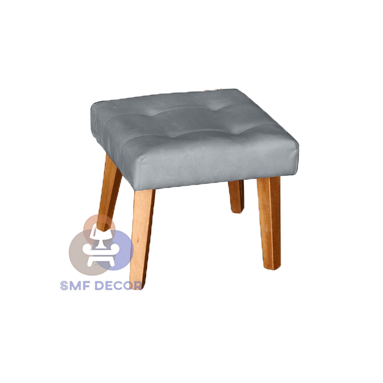 Puff Banqueta Decorativa Glamour Dubai Com Pés Quadrado Cinza