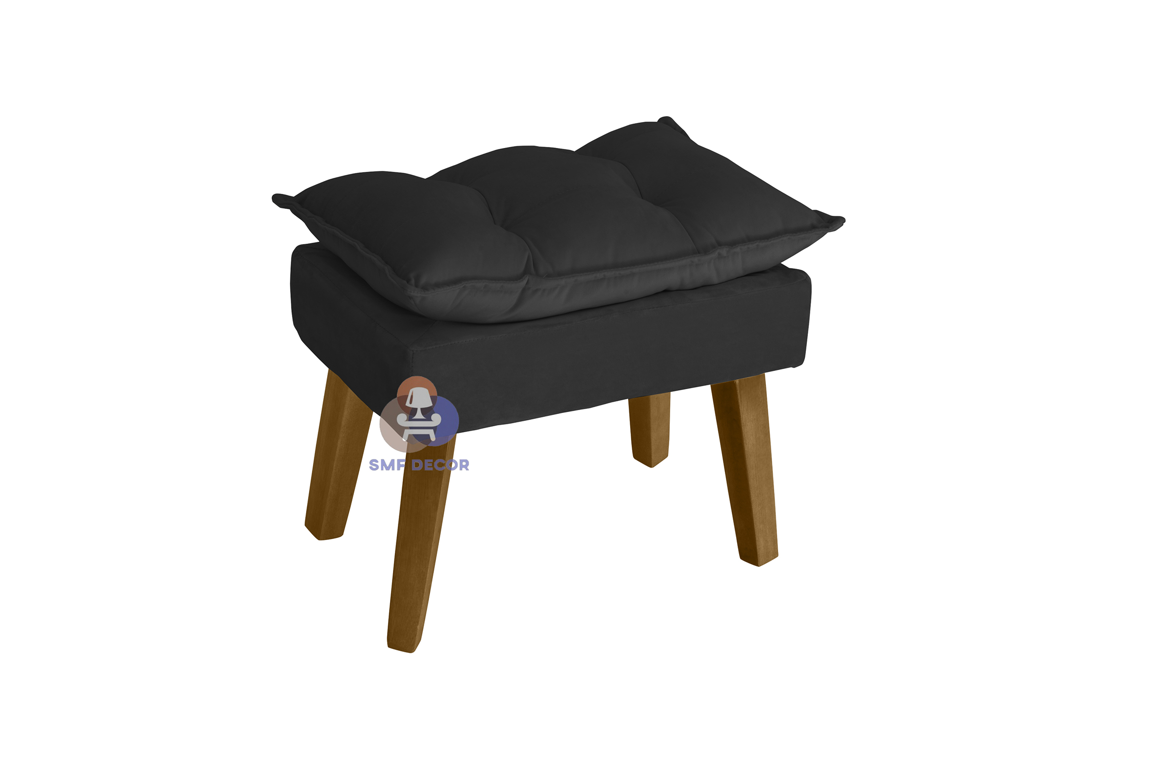 Puff Banqueta Decorativa Glamour Preto Com Pés Quadrado - Preto