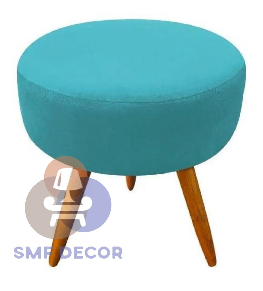 Puff Redondo Pés Palito Azul Turquesa - Azul Turquesa