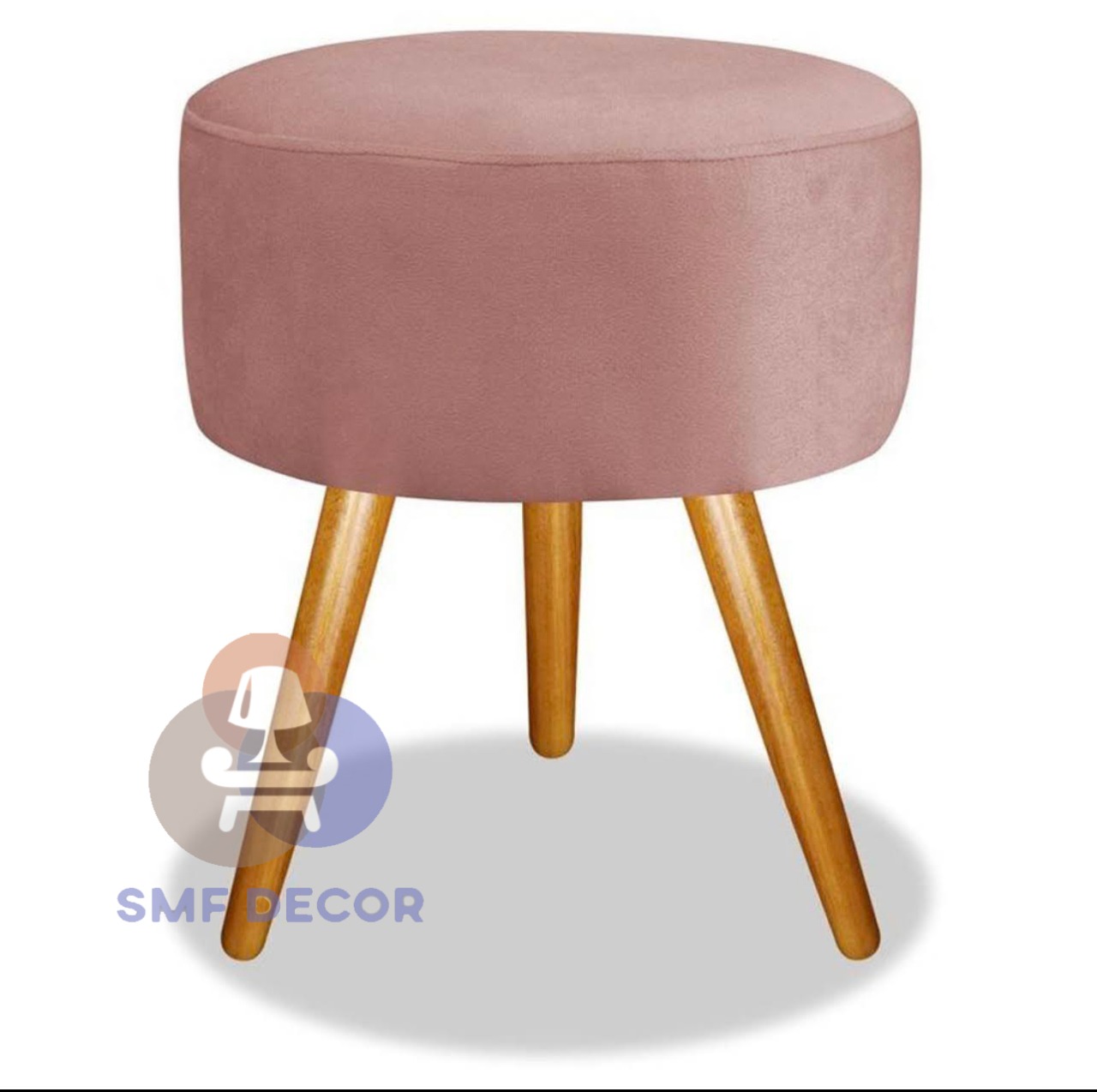 Puff Redondo Pés Palito Veludo Rosa Nude - Rosa