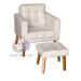 Sofá/Poltrona/Cadeira Decorativa Glamour Dubai com Puff e pés em Madeira Bege