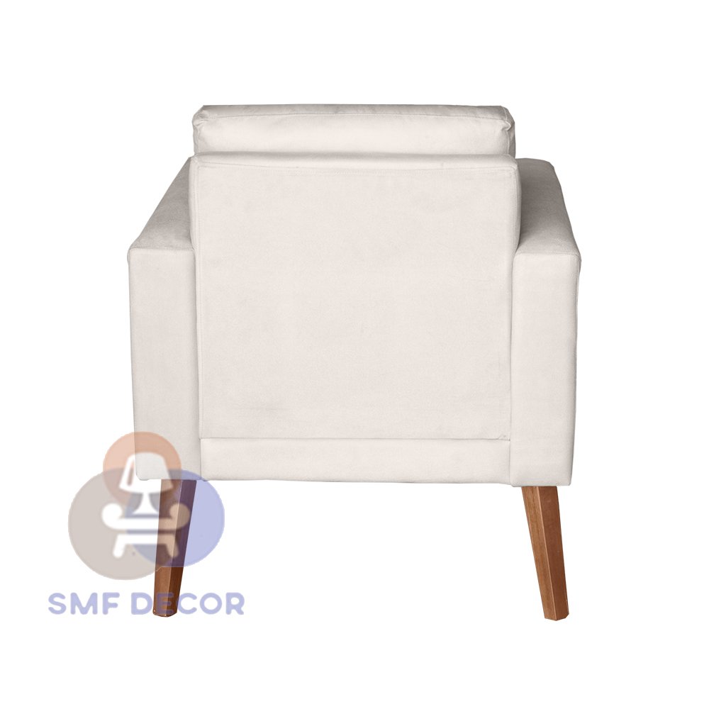 Sofá/Poltrona/Cadeira Decorativa Glamour Dubai com Puff e pés em Madeira Bege