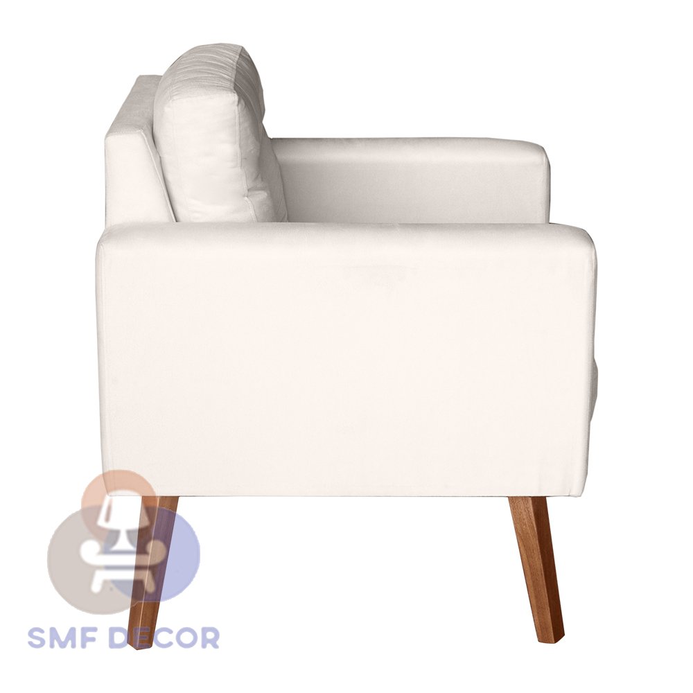 Sofá/Poltrona/Cadeira Decorativa Glamour Dubai com Puff e pés em Madeira Bege