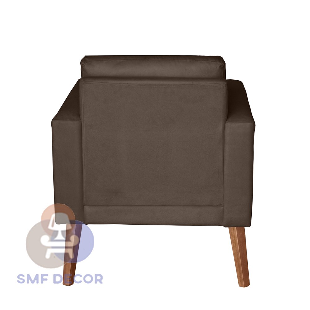 Sofá/Poltrona/Cadeira Decorativa Glamour Dubai com Puff e pés em Madeira Marrom