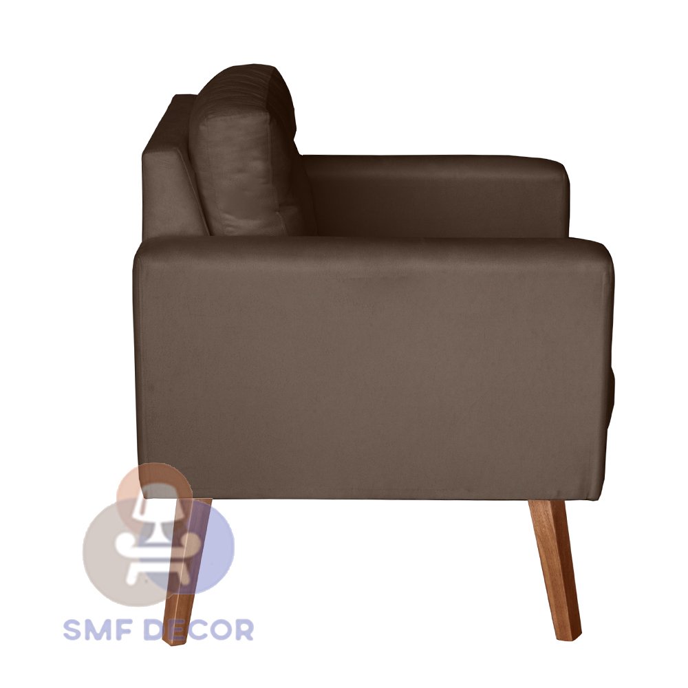 Sofá/Poltrona/Cadeira Decorativa Glamour Dubai com Puff e pés em Madeira Marrom