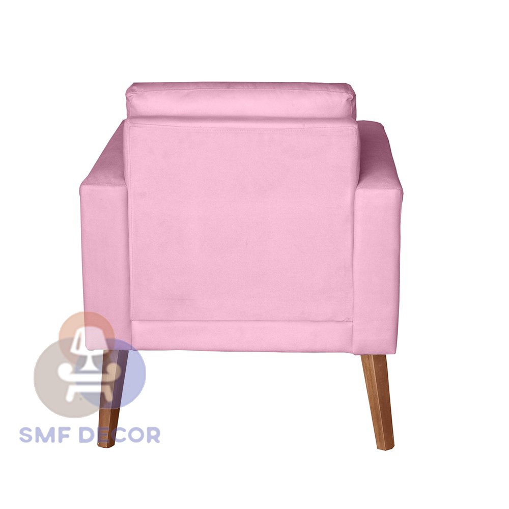 Sofá/Poltrona/Cadeira Decorativa Glamour Dubai com Puff e pés em Madeira Rosê