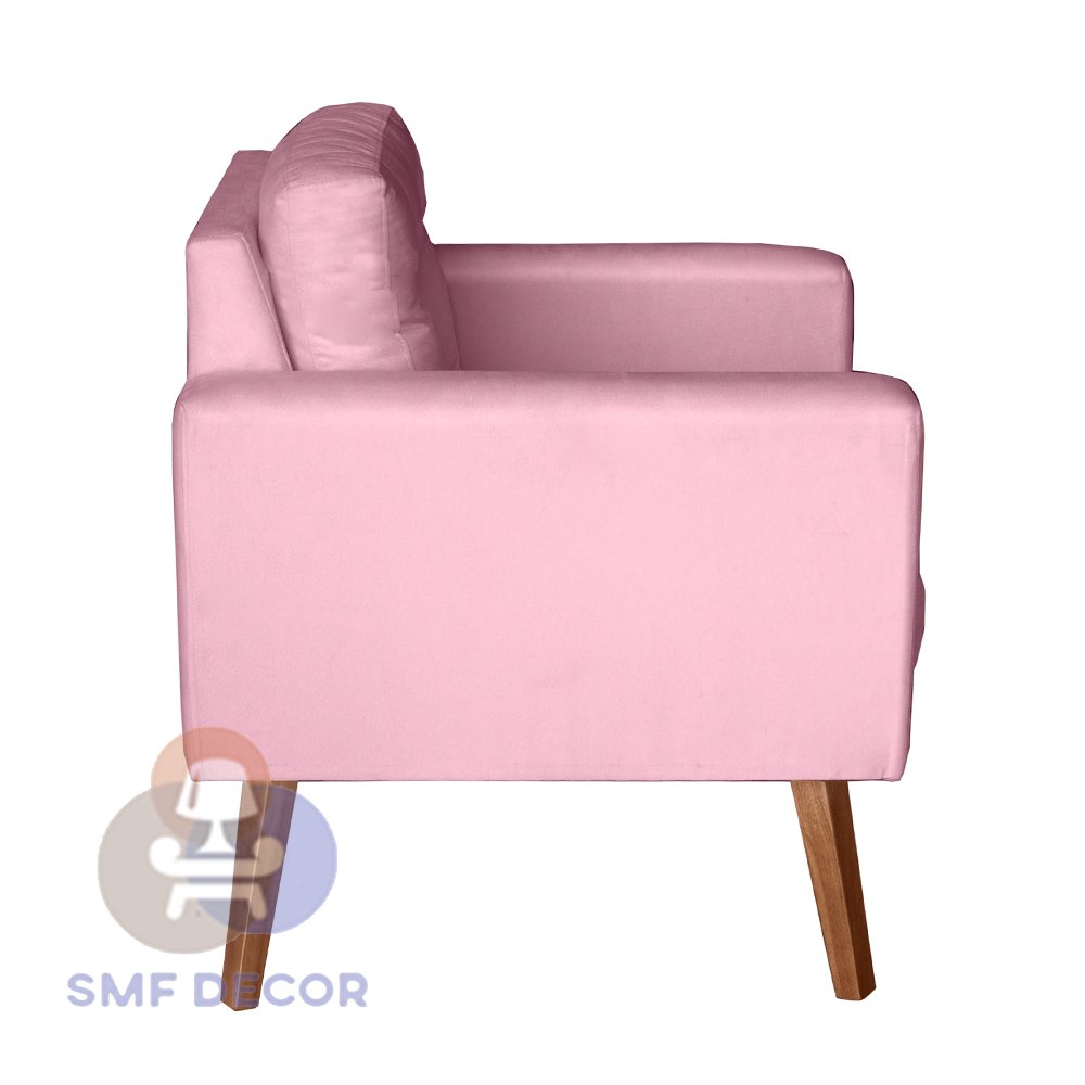 Sofá/Poltrona/Cadeira Decorativa Glamour Dubai com Puff e pés em Madeira Rosê