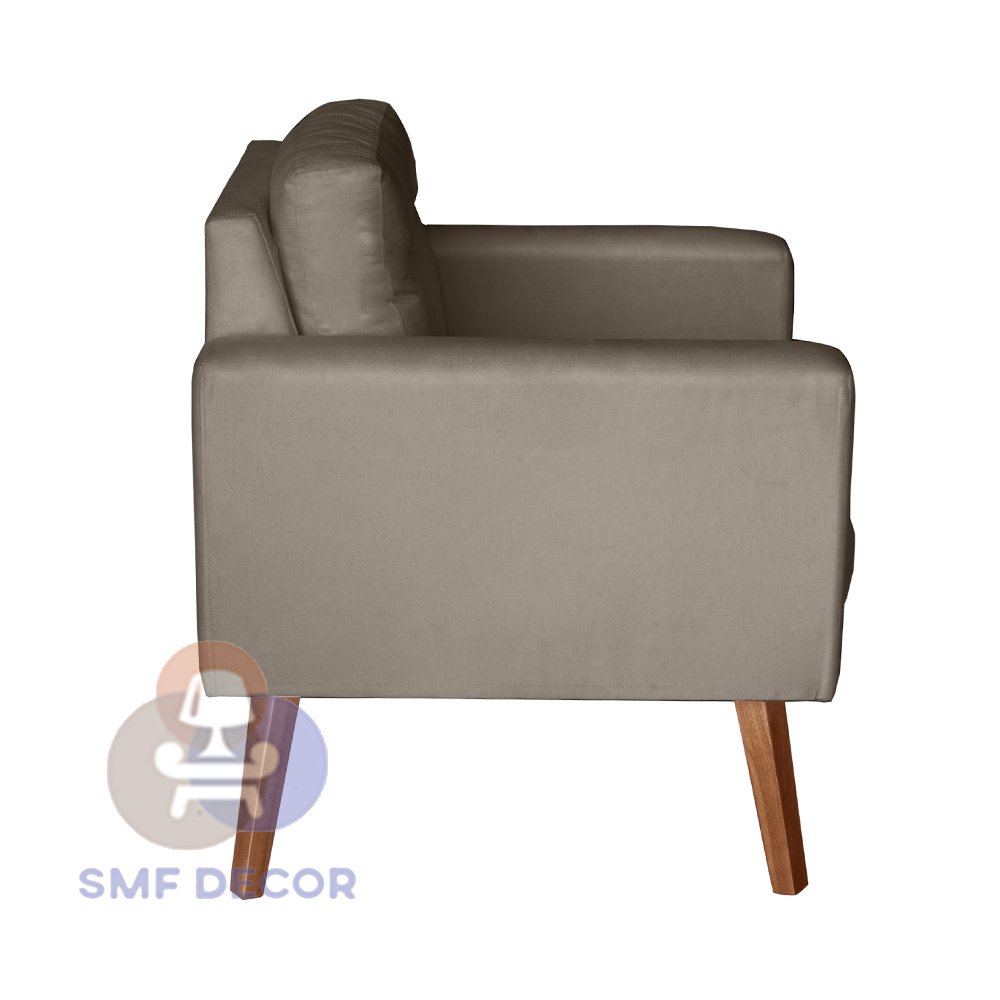 Sofá/Poltrona/Cadeira Decorativa Glamour Dubai com pés em Madeira Capuccino
