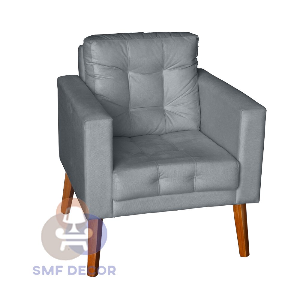 Sofá/Poltrona/Cadeira Decorativa Glamour Dubai com pés em Madeira Cinza