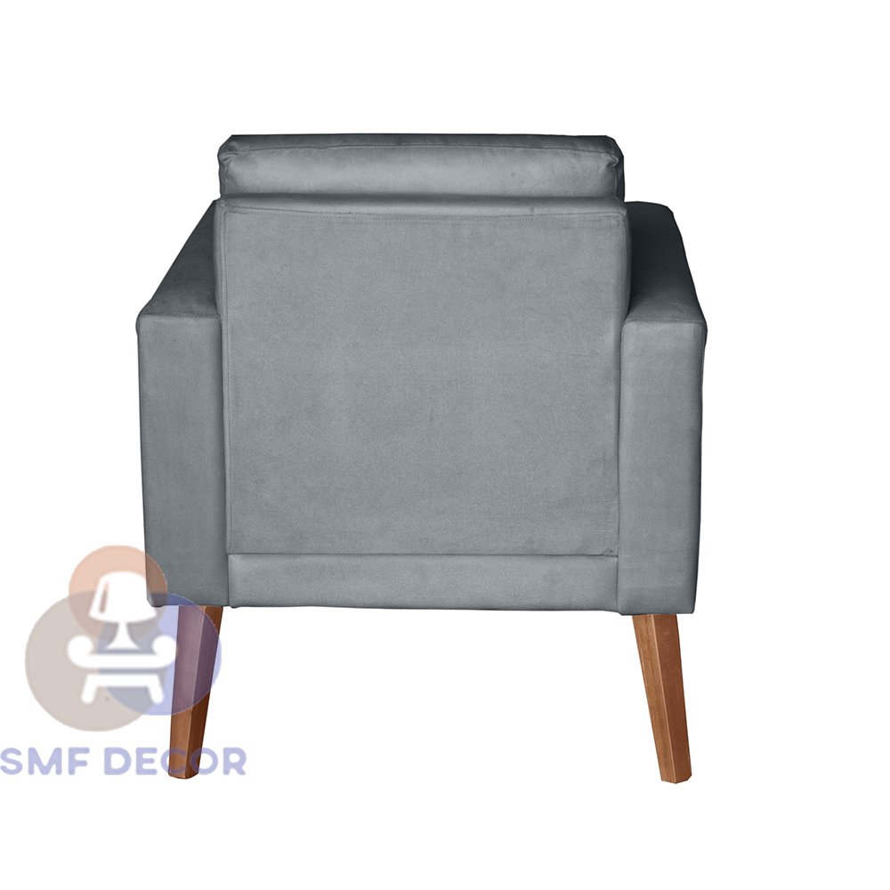 Sofá/Poltrona/Cadeira Decorativa Glamour Dubai com pés em Madeira Cinza
