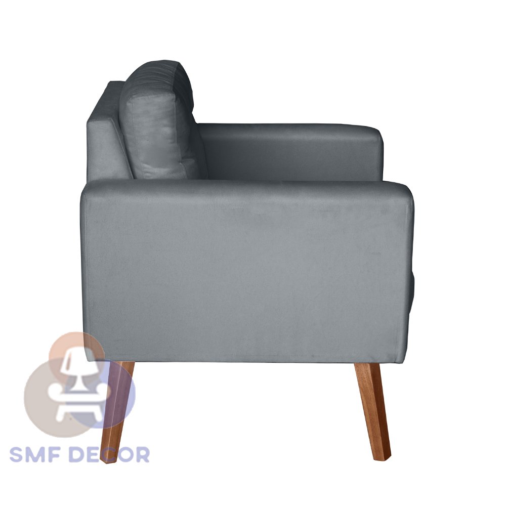 Sofá/Poltrona/Cadeira Decorativa Glamour Dubai com pés em Madeira Cinza