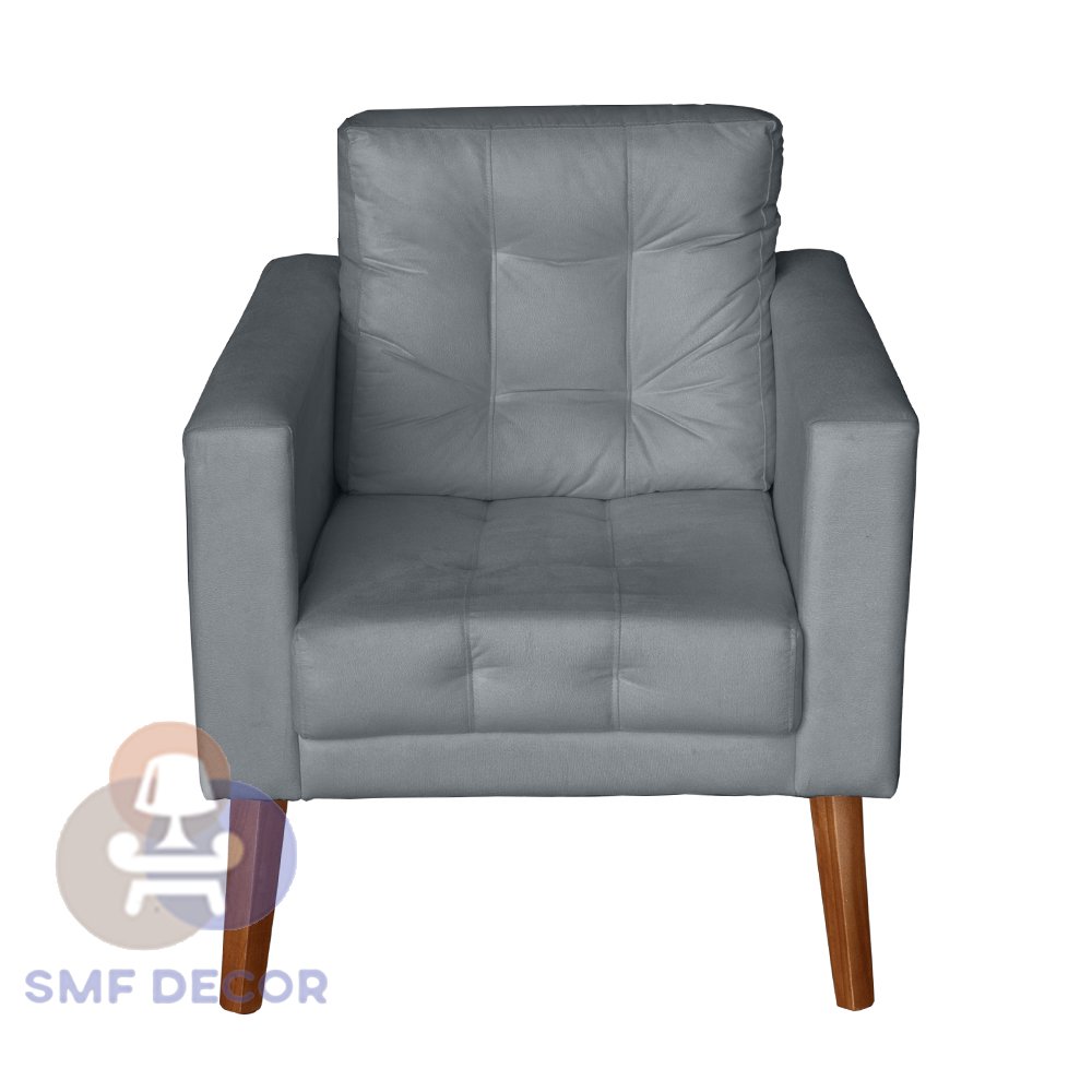Sofá/Poltrona/Cadeira Decorativa Glamour Dubai com pés em Madeira Cinza