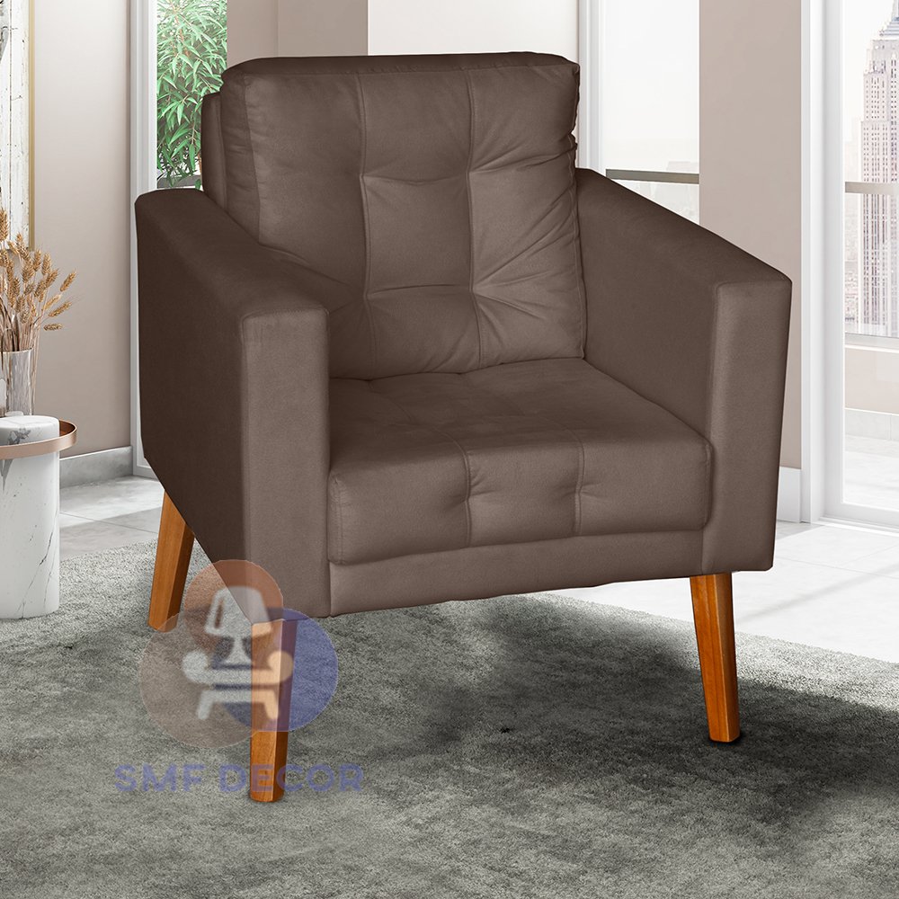 Sofá/Poltrona/Cadeira Decorativa Glamour Dubai com pés em Madeira Marrom