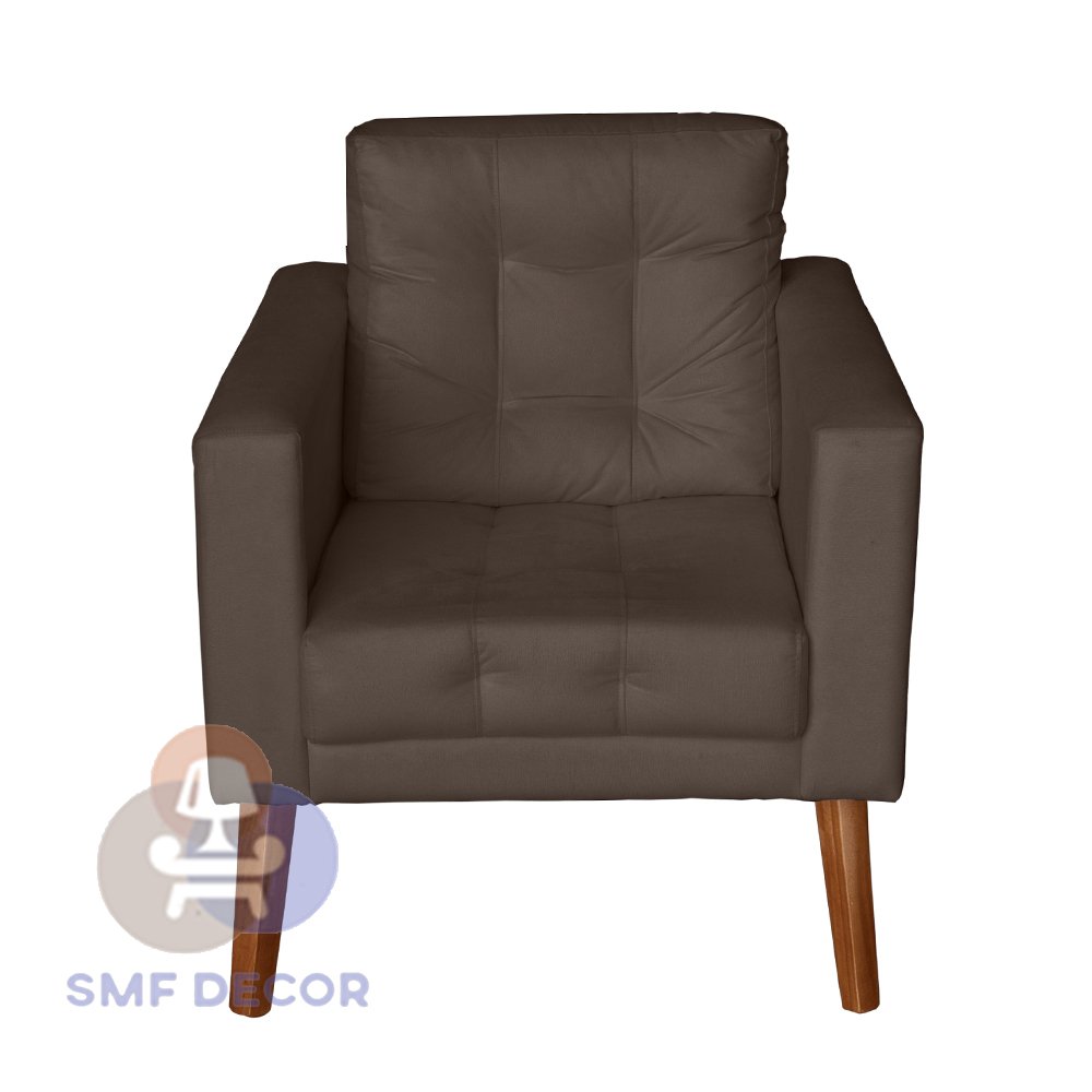 Sofá/Poltrona/Cadeira Decorativa Glamour Dubai com pés em Madeira Marrom