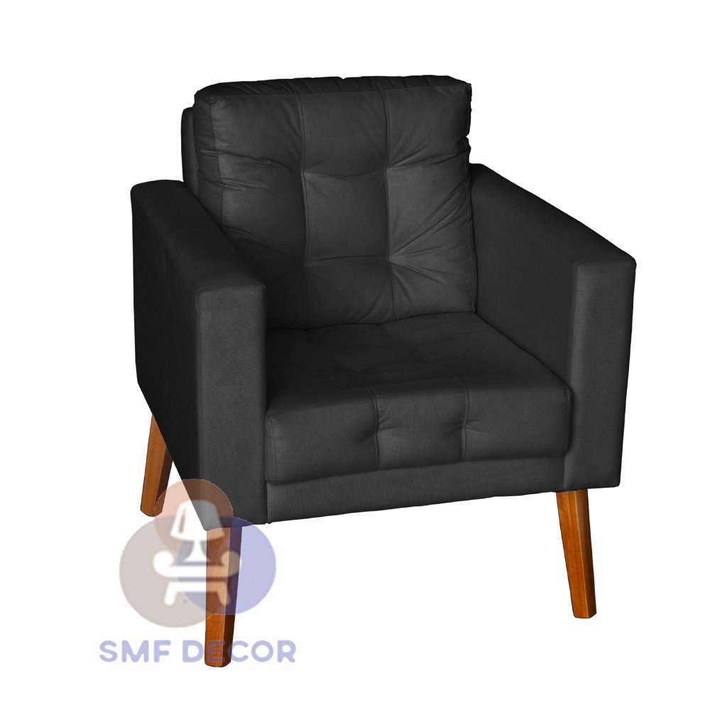 Sofá/Poltrona/Cadeira Decorativa Glamour Dubai com pés em Madeira Preto