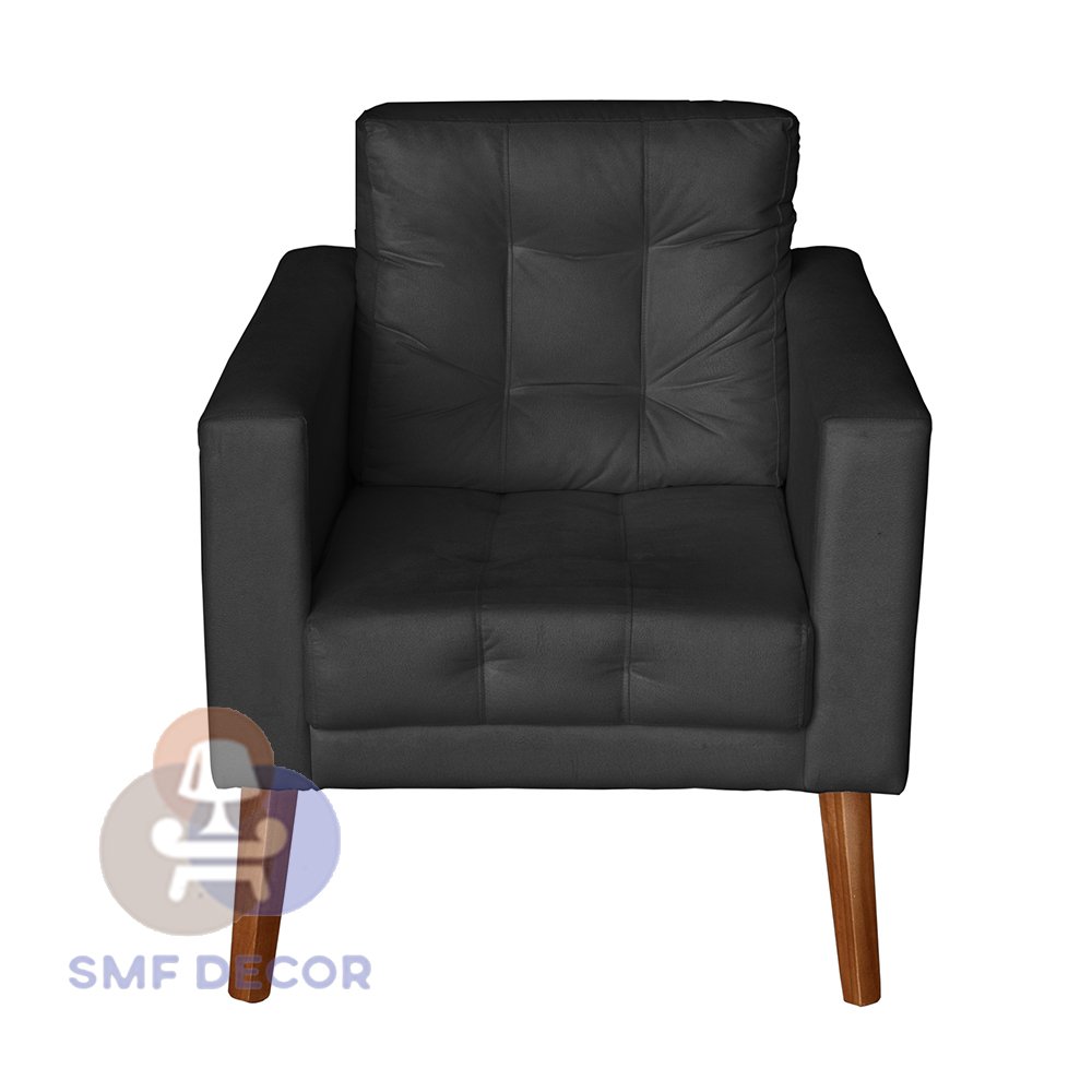 Sofá/Poltrona/Cadeira Decorativa Glamour Dubai com pés em Madeira Preto