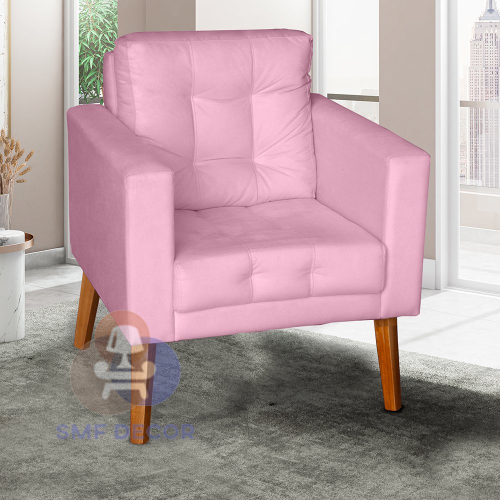 Sofá/Poltrona/Cadeira Decorativa Glamour Dubai com pés em Madeira Rosê