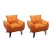 kIT 02 Poltrona Decorativa Opala Laranja Linho com fibra de silicone e pés quadrado SMF DECOR