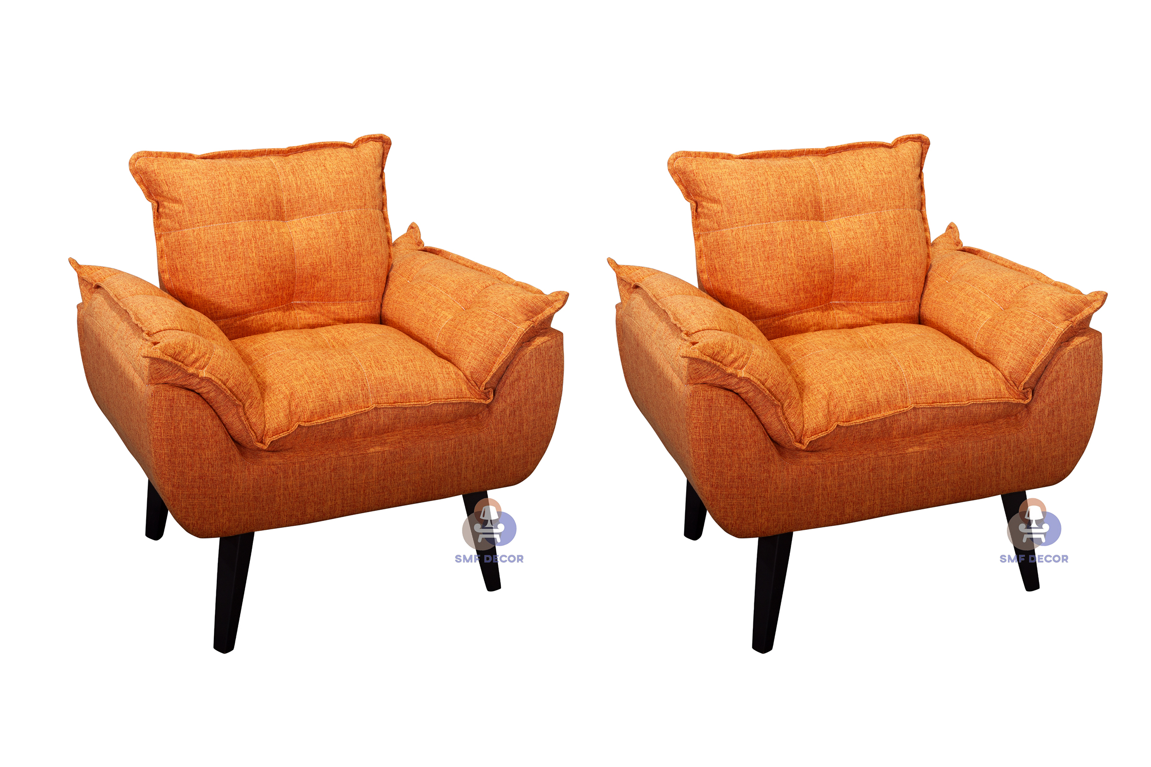 kIT 02 Poltrona Decorativa Opala Laranja Linho com fibra de silicone e pés quadrado SMF DECOR