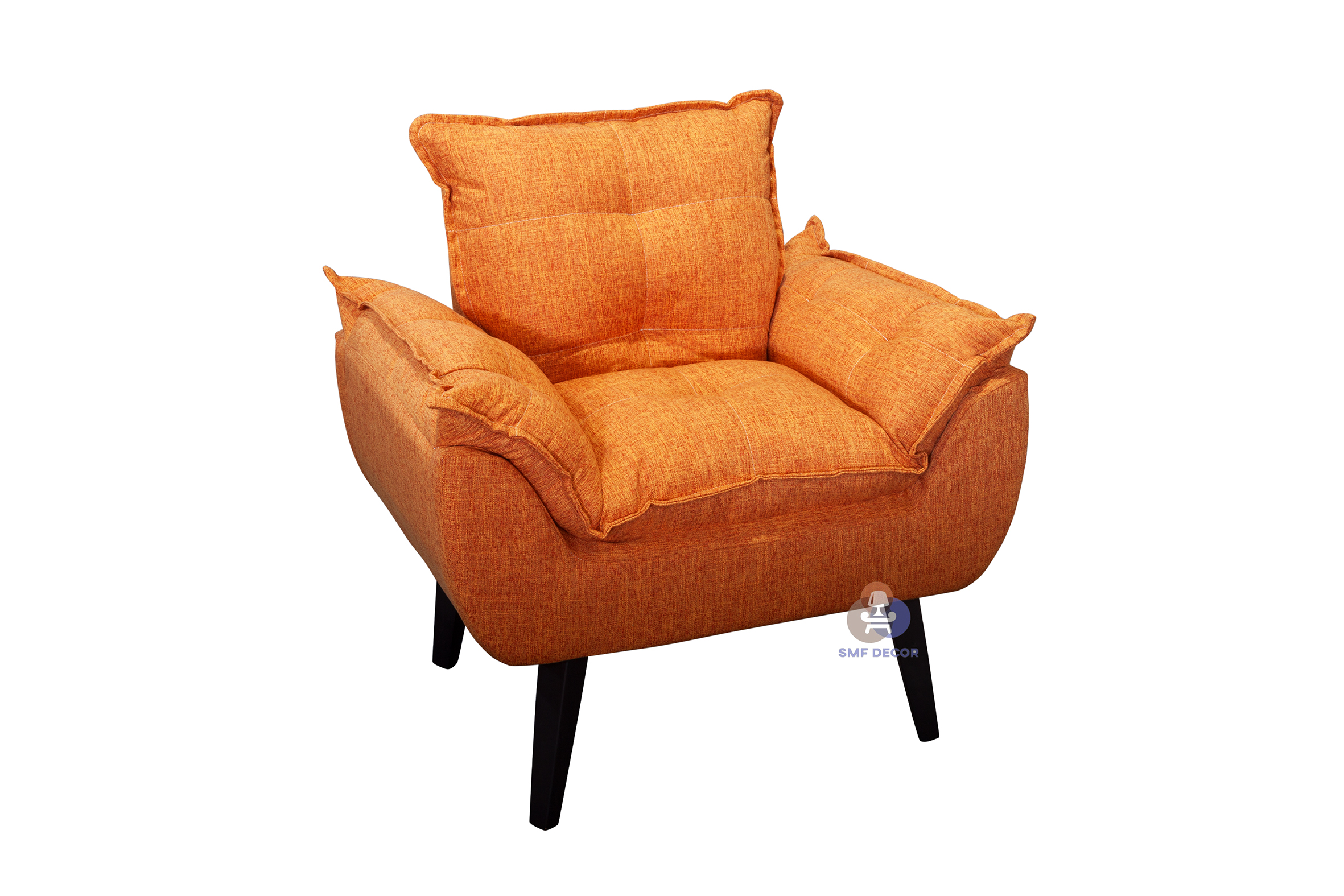 kIT 02 Poltrona Decorativa Opala Laranja Linho com fibra de silicone e pés quadrado SMF DECOR