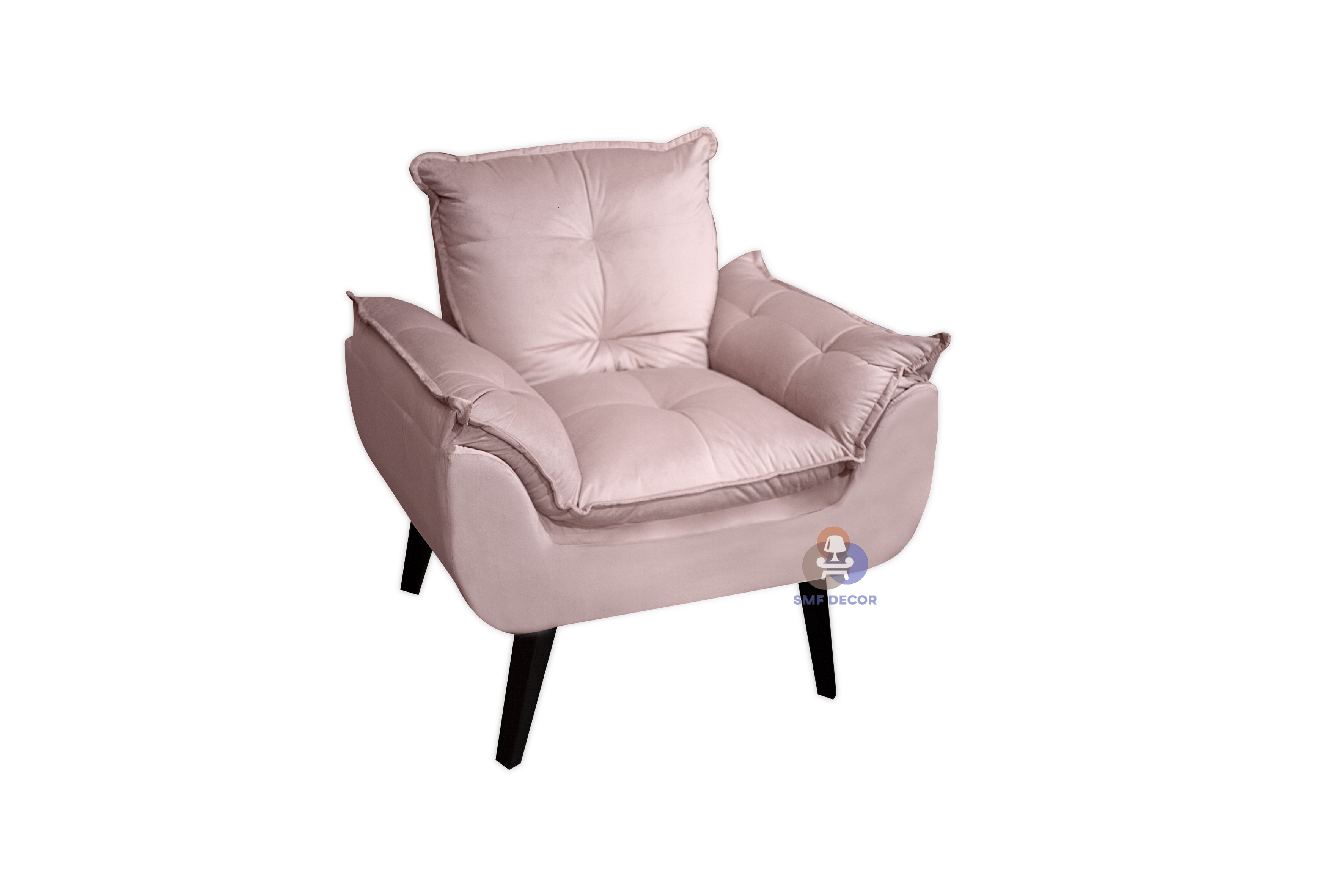 kIT 02 Poltrona Decorativa Opala Veludo Rosa Nude com fibra de silicone e pés quadrado SMF DECOR