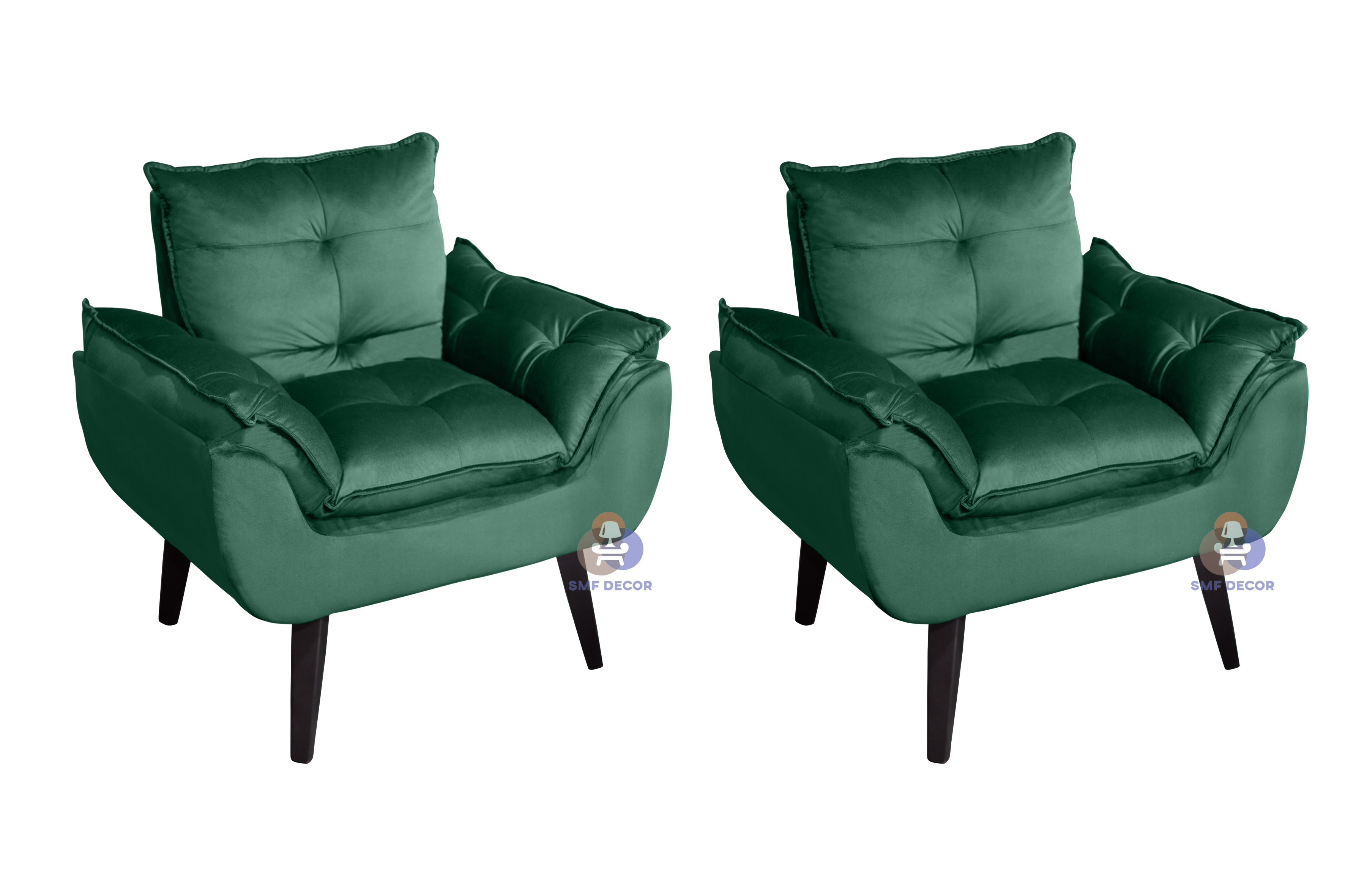 kIT 02 Poltrona Decorativa Opala Veludo Verde com fibra de silicone e pés quadrado SMF DECOR