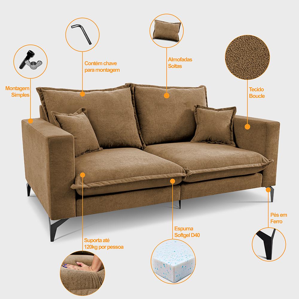 Sofá 2 Lugares Modular Boma 1,70m Boucle Caramelo Sofá inBox
