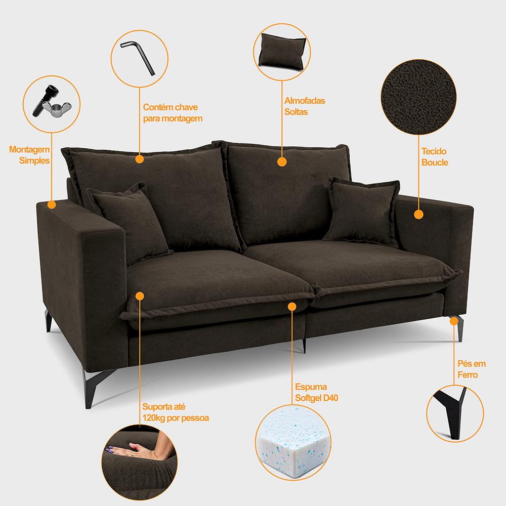 Sofá 2 Lugares Modular Boma 1,70m Boucle Marrom Sofá inBox
