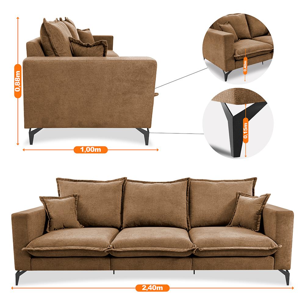 Sofá 3 Lugares Modular Boma 2,40m Boucle Caramelo Sofá inBox