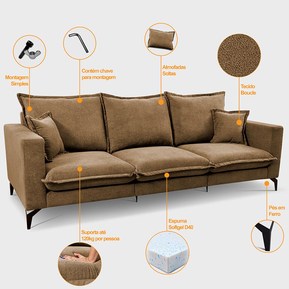 Sofá 3 Lugares Modular Boma 2,40m Boucle Caramelo Sofá inBox