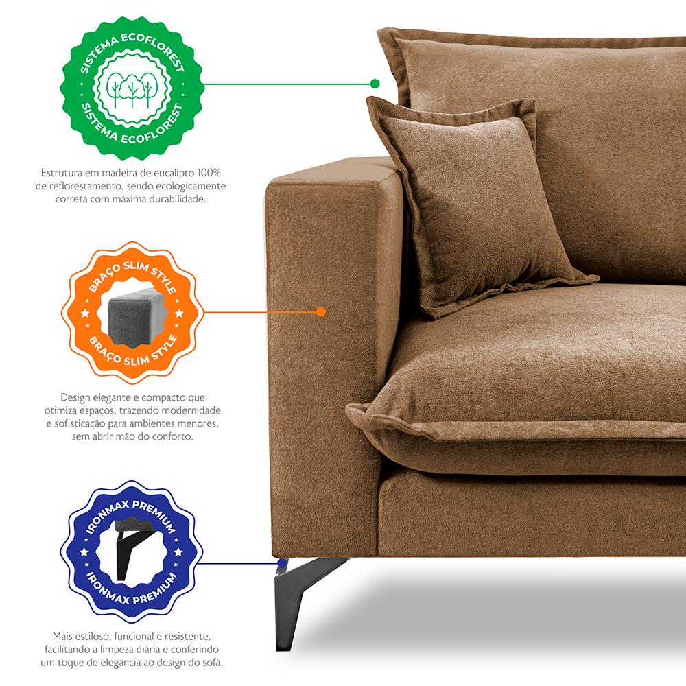 Sofá 3 Lugares Modular Boma 2,40m Boucle Caramelo Sofá inBox