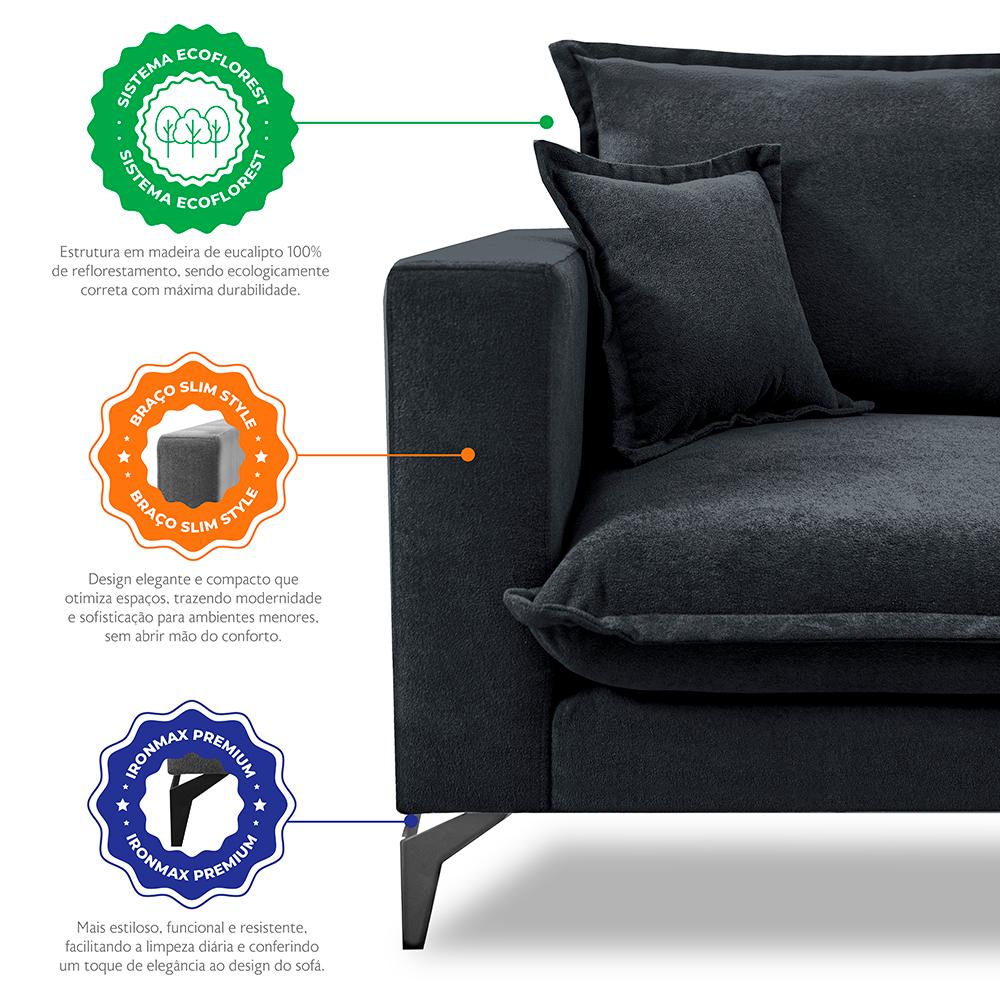 Sofá 3 Lugares Modular Boma 2,40m Boucle Cinza Escuro Sofá inBox