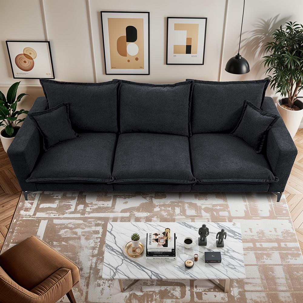 Sofá 3 Lugares Modular Boma 2,40m Boucle Cinza Escuro Sofá inBox
