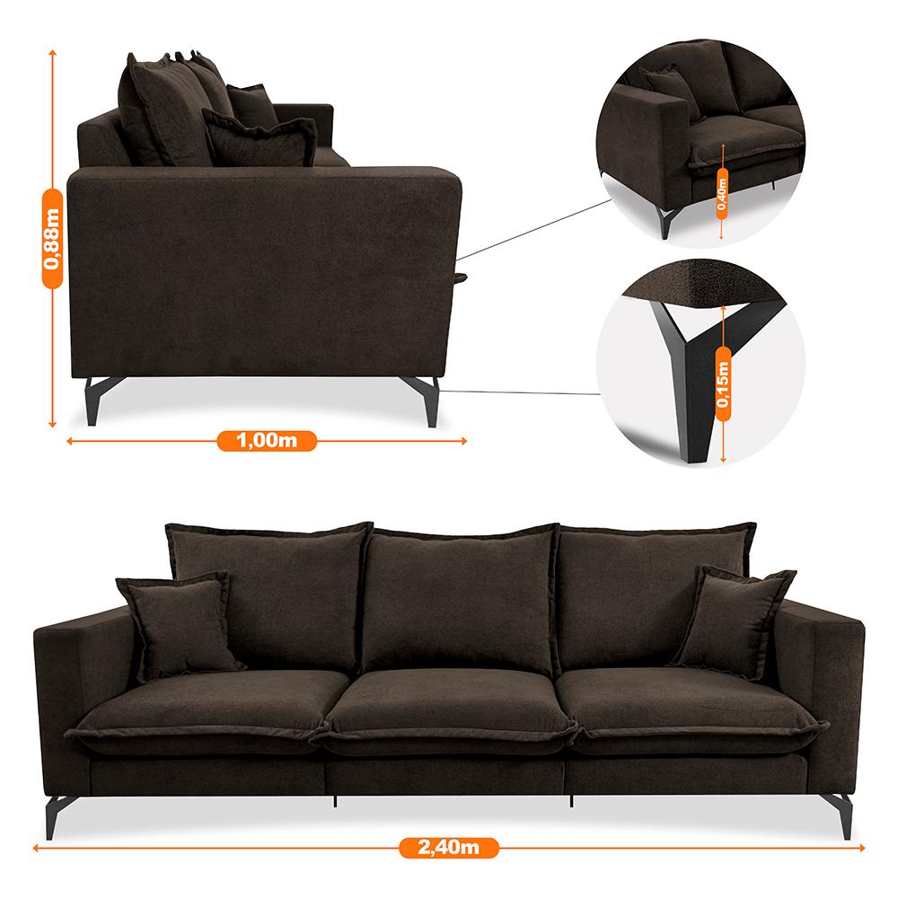 Sofá 3 Lugares Modular Boma 2,40m Boucle Marrom Sofá inBox