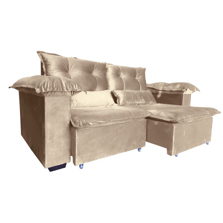 Sofá Retrátil e Reclinável 2 Metros Pillow Top Espuma Densidade 33 Bege
