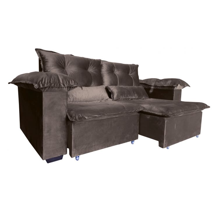Sofá Retrátil e Reclinável 2 Metros Pillow Top Espuma Densidade 33 Marrom