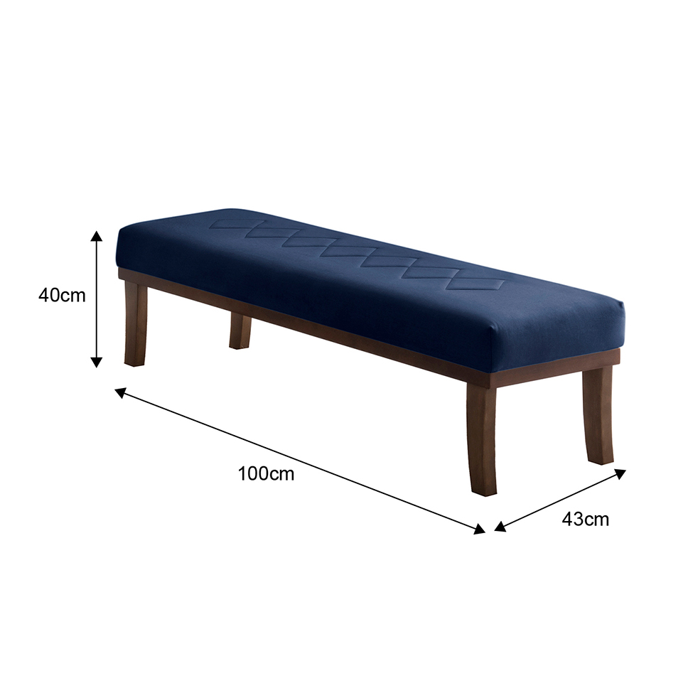 Banco 2 Lugares Theo Veludo Azul e Imbuia 100 cm