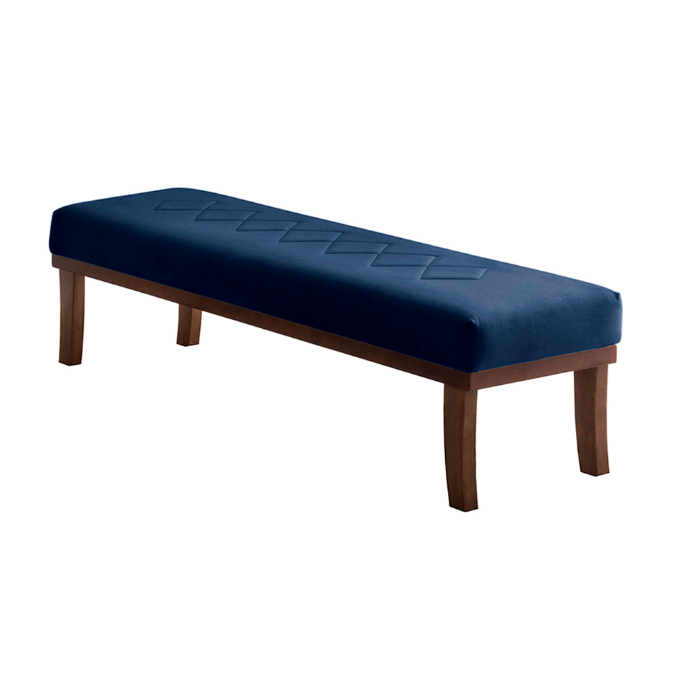 Banco 2 Lugares Theo Veludo Azul e Imbuia 140 cm