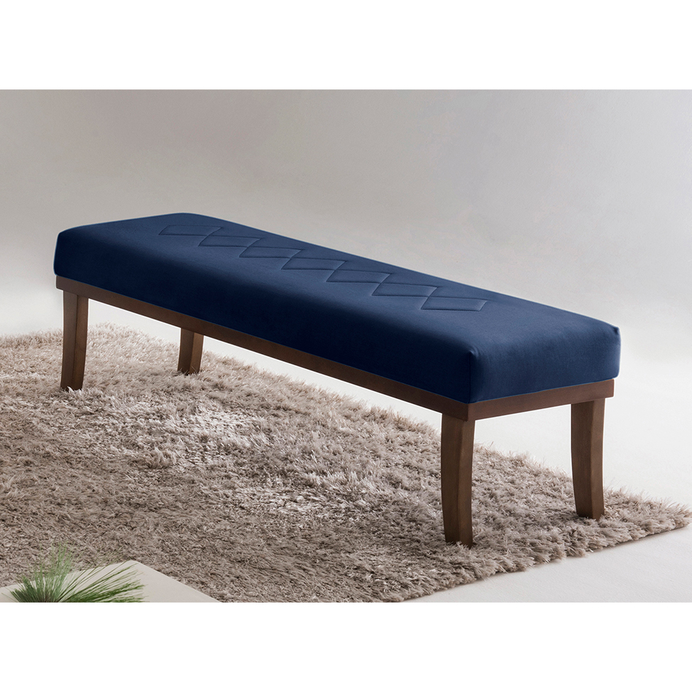 Banco 2 Lugares Theo Veludo Azul e Imbuia 140 cm