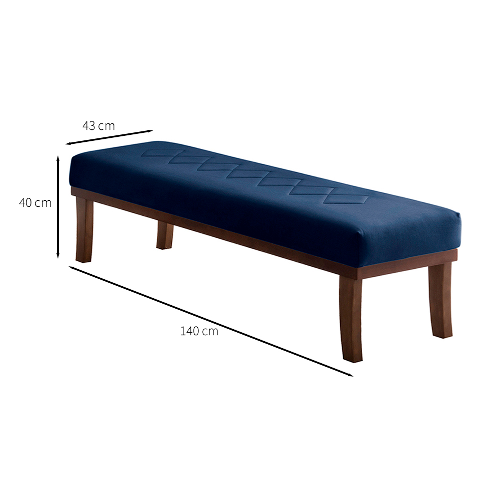 Banco 2 Lugares Theo Veludo Azul e Imbuia 140 cm