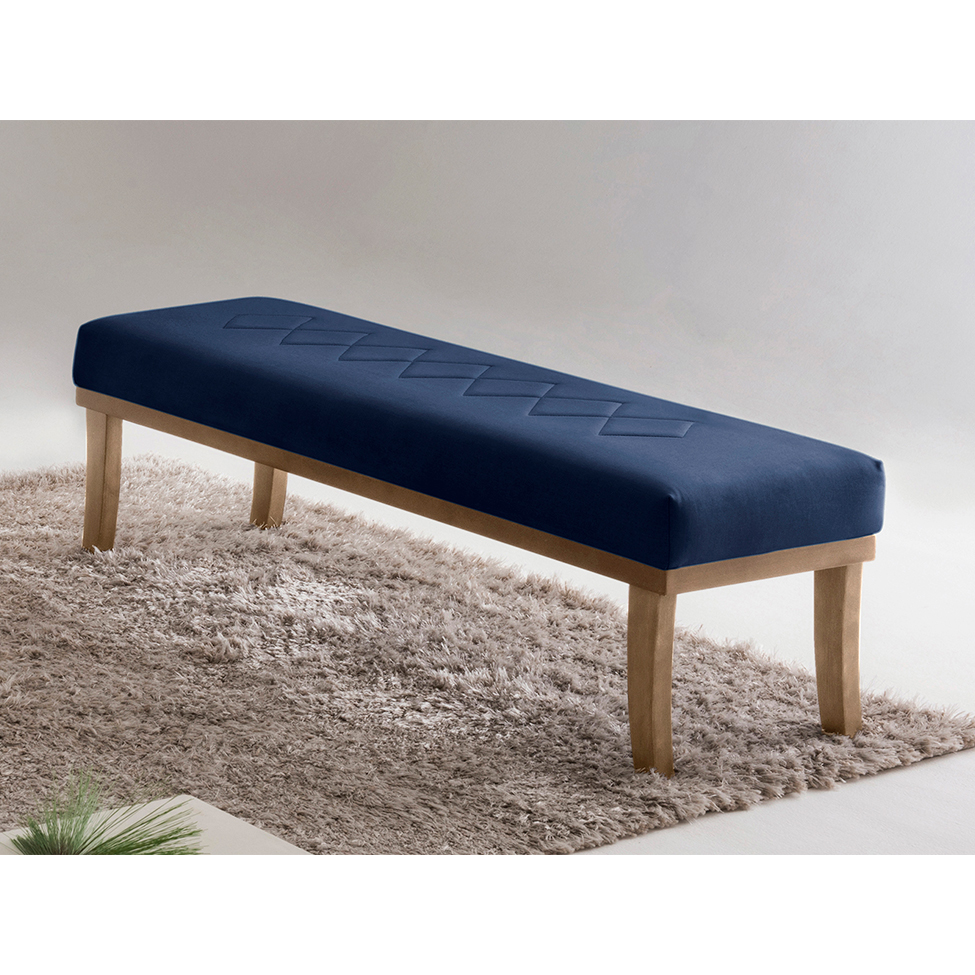 Banco 2 Lugares Theo Veludo Azul e Mel 100 cm